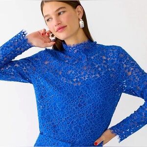J. Crew scalloped lace Mockneck top. Size 4. Colbalt blue.